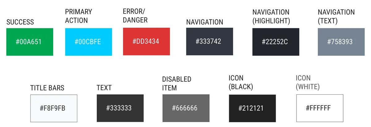 Color palette created for the Customer Engagement App